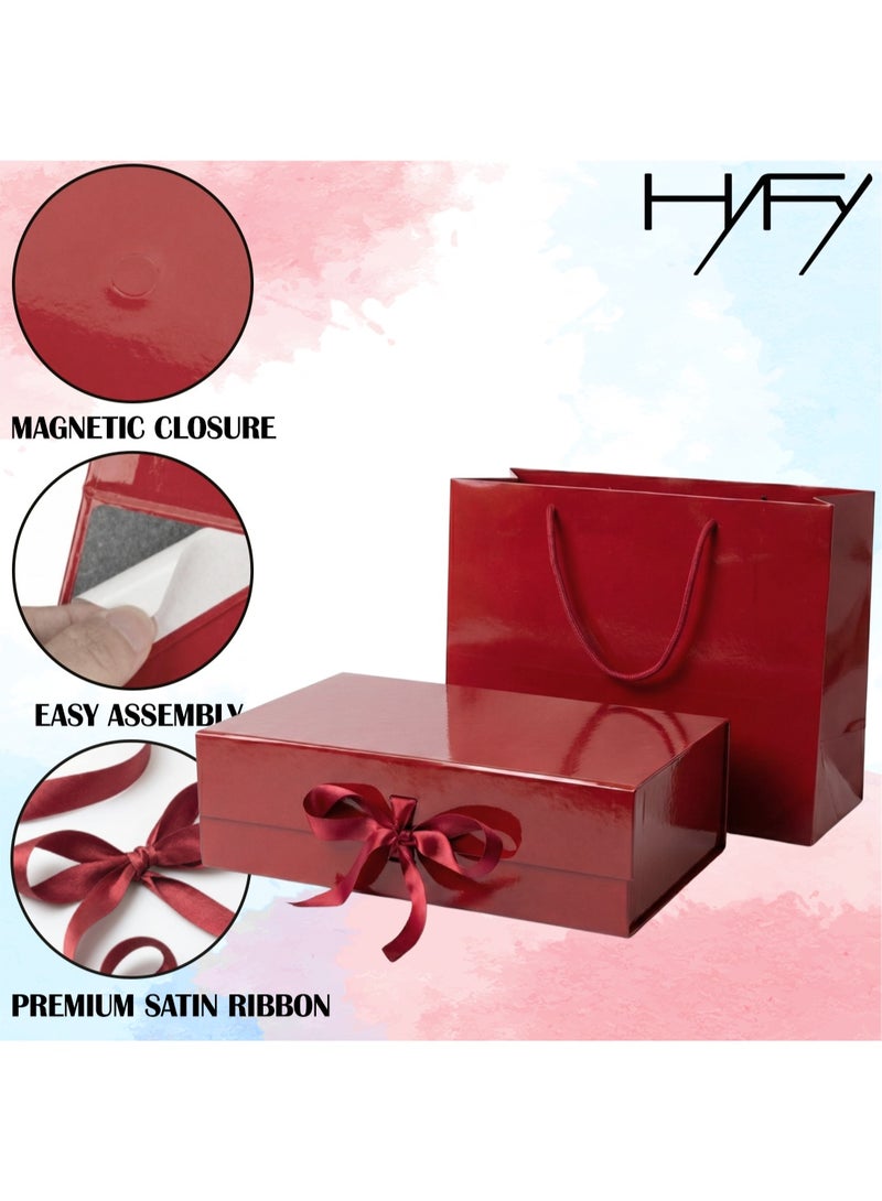 هاي فاي صندوق هدايا أحمر كرزي مع حقيبة هدايا 32 × 20 × 10 سم صندوق هدايا كبير فاخر أحمر صناديق هدايا إغلاق مغناطيسي مع شريط بغطاء قابل للطي صناديق للنساء هدايا الزفاف وهدايا عيد الميلاد وهدايا الزفاف والتغليف - Image 3